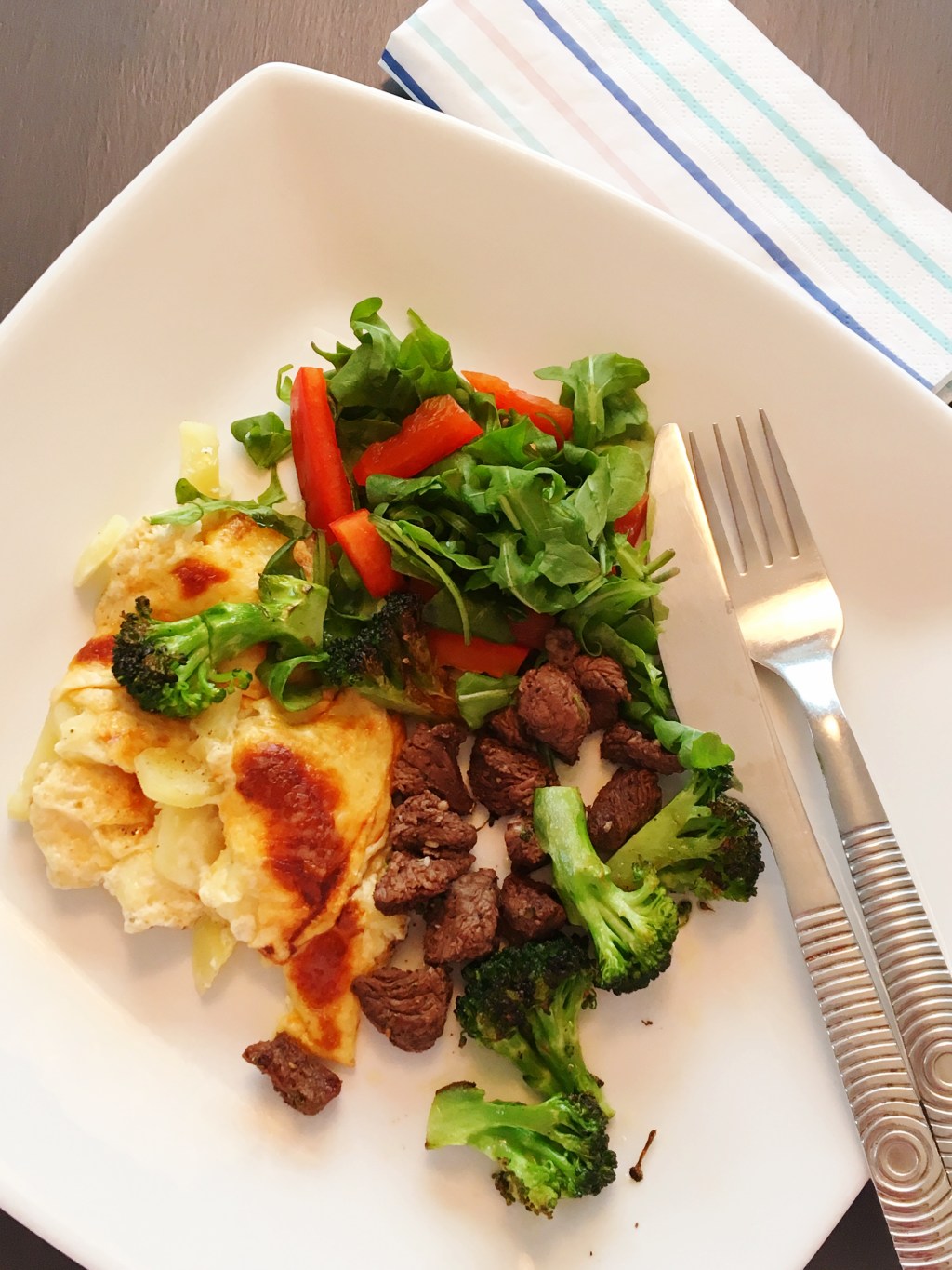 Biff med fløtegratinerte poteter